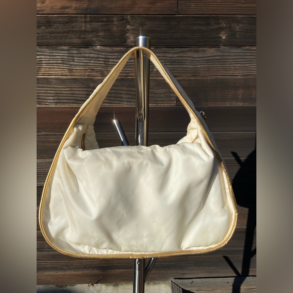 PRADA Tessuto Nylon Saffiano Shoulder Bag - White with Gold Trim. - Picture 3 of 6